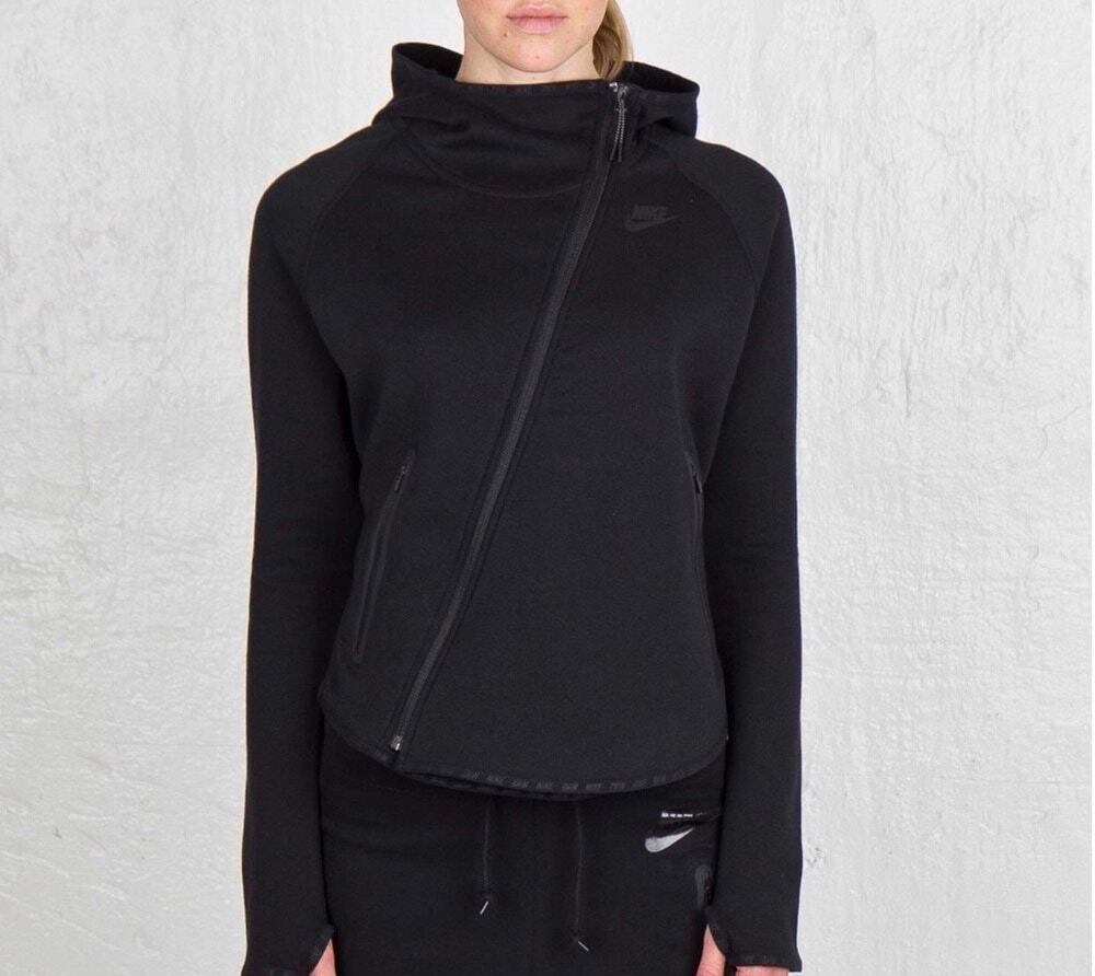 L Nike Sportswear Tech Fleece Sweatshirt Hoodie Jacket Women's Zip-Up Black